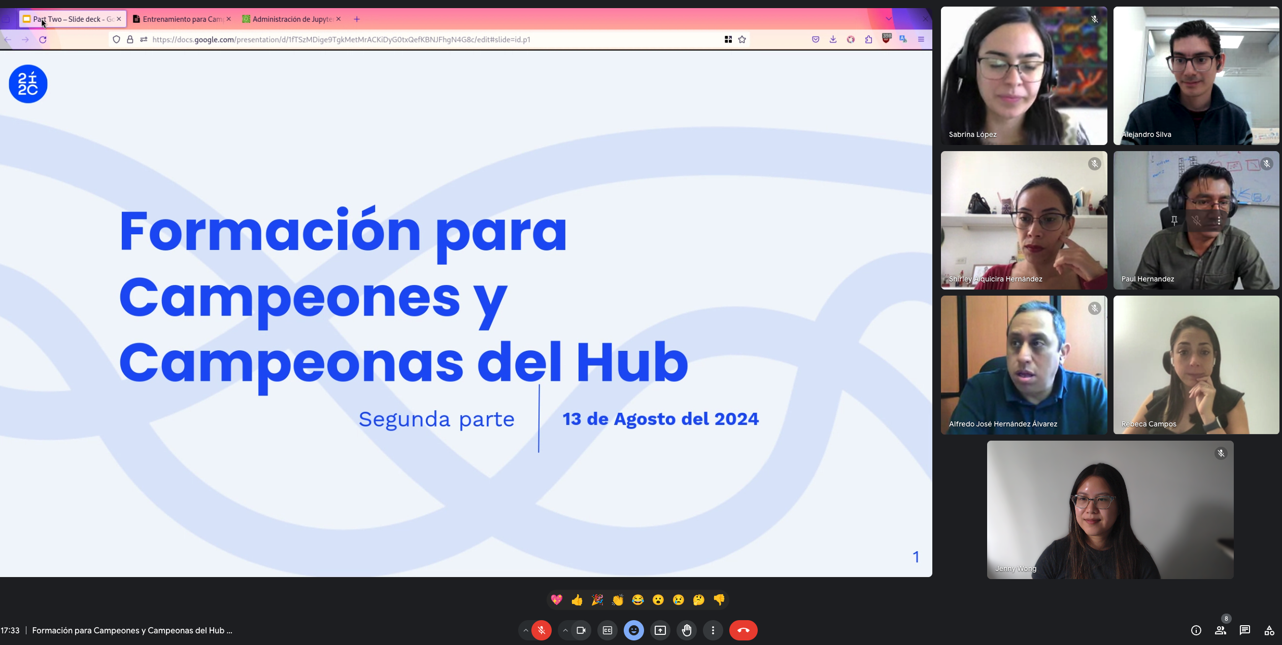 Participantes del Taller de formación para Campeones y Campeonas del Hub (versión en español)